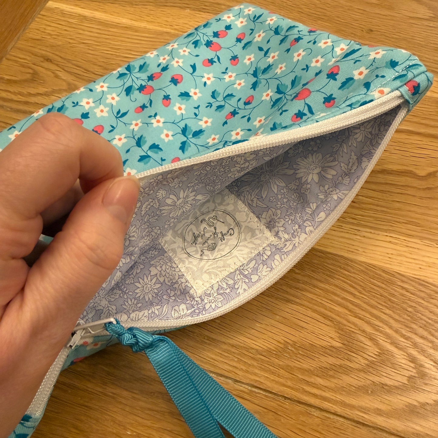 Large notions pouch handmade with Liberty fabric - Strawberry