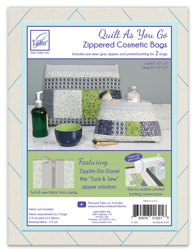 Easy Sew Quilt as you go 2 pack Zippered cosmetic bags kit - with pre-printed wadding/batting