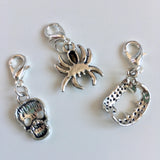 Halloween themed stitch marker or progress keepers (set of 3) Skull / spider / fangs
