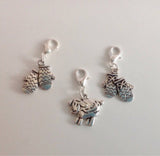 Wool themed stitch markers or progress keepers (set of 3), mittens / sheep