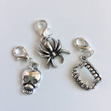Halloween themed stitch marker or progress keepers (set of 3) Skull / spider / fangs