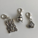 Halloween themed stitch marker or progress keepers (set of 3) Haunted house / Cauldron / Pumpkin