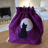 Moonstruck Cat applique / free motion quilted bag Medium (Shawl or small sweater size)