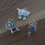 Wool themed stitch markers or progress keepers Spinning wheel, sheep and yarn / needles (set if 3)
