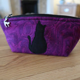 Moonstruck Cat (free motion quilted) notions pouch