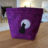 Moonstruck Cat applique / free motion quilted bag Medium (Shawl or small sweater size)