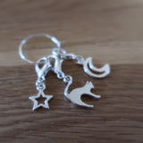 Moonstruck Cat stitch markers or progress keepers (set of 3)