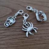 Halloween themed stitch marker or progress keepers (set of 3) Skull / spider / fangs