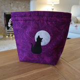 Moonstruck Cat applique / free motion quilted bag Medium (Shawl or small sweater size)