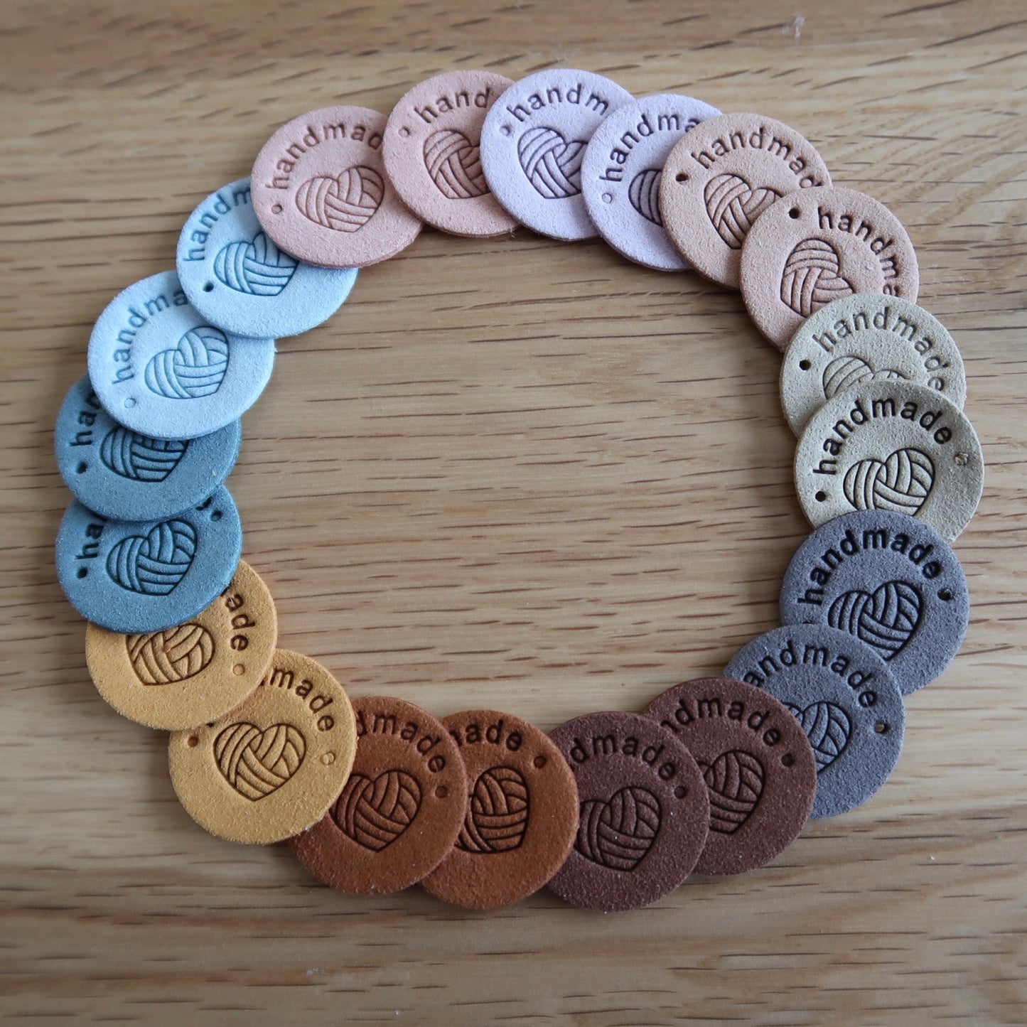 'Handmade' Heart Faux Leather Tags (set of 20) Small