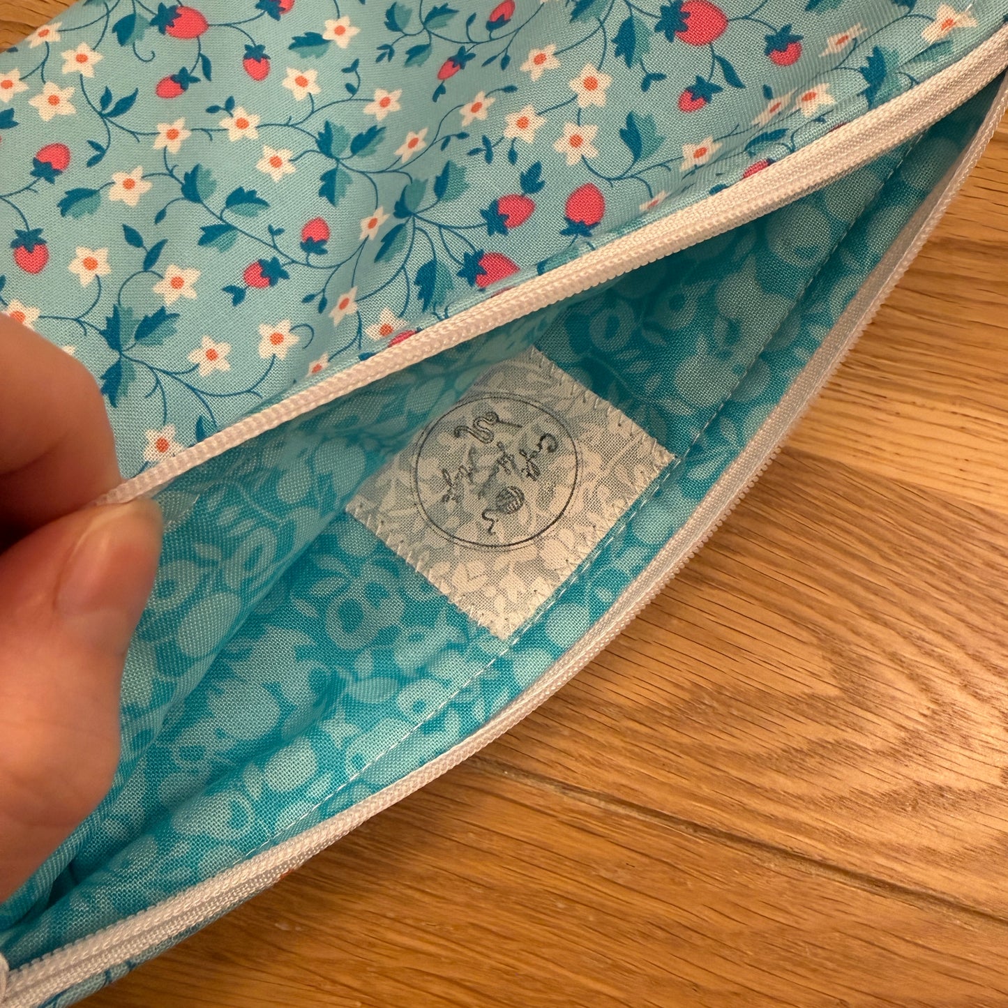 Large notions pouch handmade with Liberty fabric - Strawberry