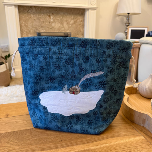 Winter cottage applique / free motion quilted bag Medium (Shawl or small sweater size)