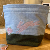 Spring Hare applique / free motion quilted bag Medium (Shawl or small sweater size)