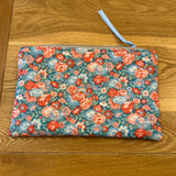 Large notions pouch handmade with Liberty fabric - Blue and Coral floral