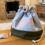 Spring Hare applique / free motion quilted bag Medium (Shawl or small sweater size)