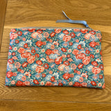 Large notions pouch handmade with Liberty fabric - Blue and Coral floral
