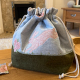 Spring Hare applique / free motion quilted bag Medium (Shawl or small sweater size)