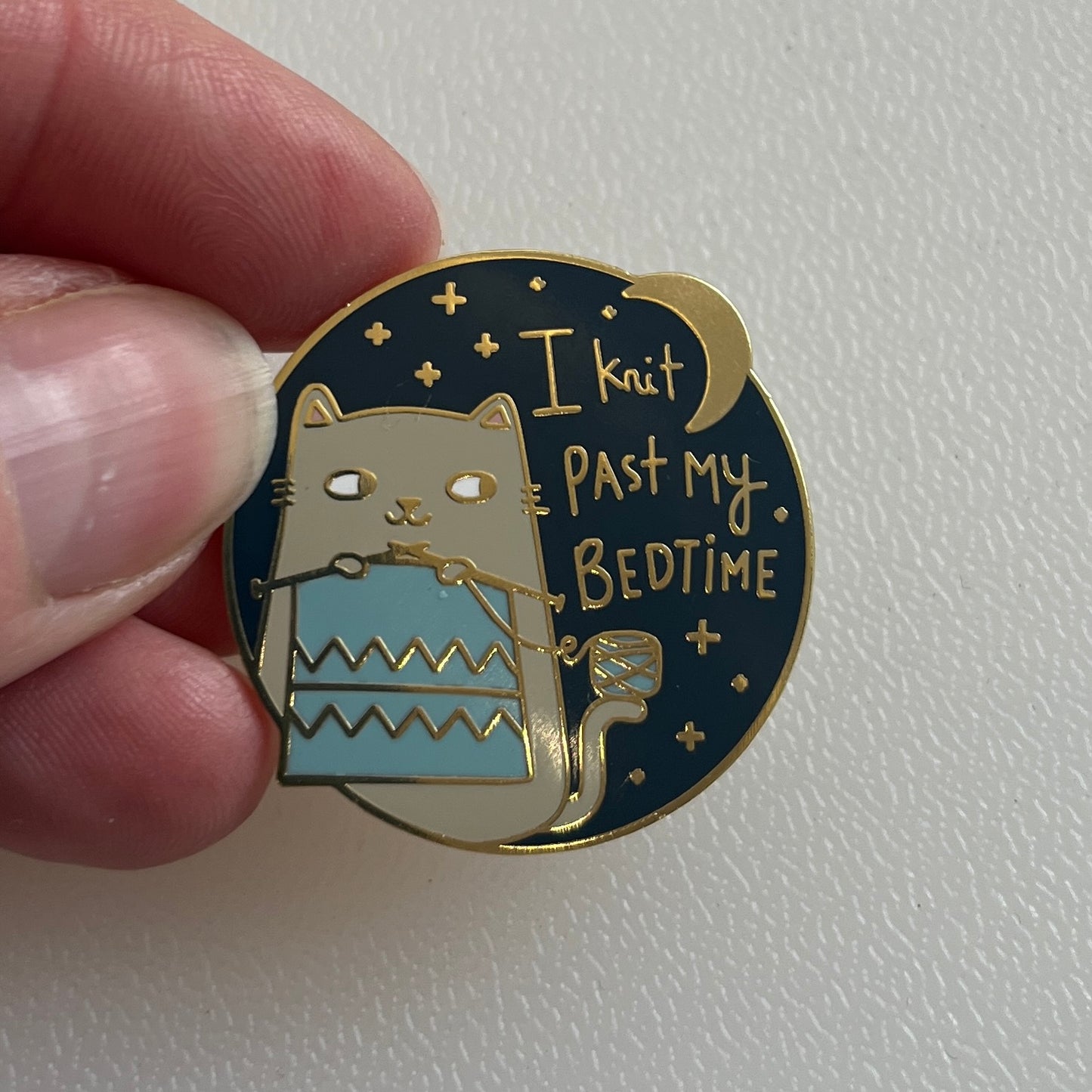 I knit past my bedtime enamel pin badge