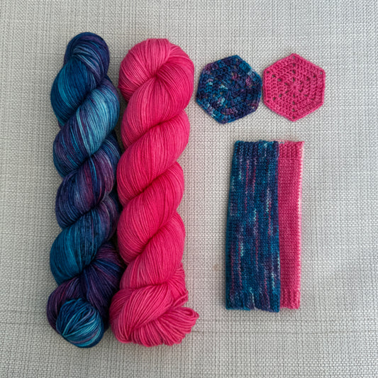3 MONTH BUNDLE - PRE-ORDER Colours of the Month - BARBIE GIRL - SOCK or SHAWL SET - JUL / AUG / SEPT 2026