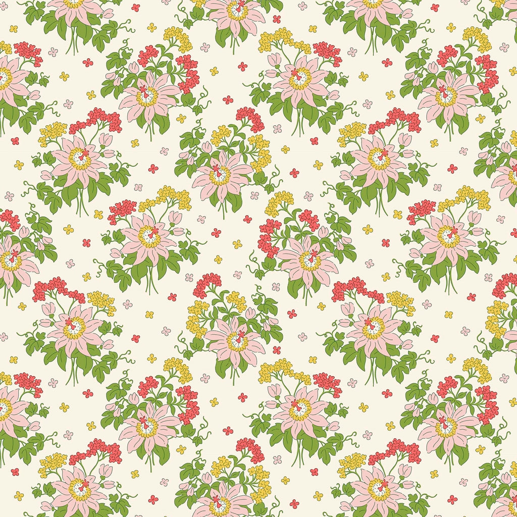 Passionflower sway in Pink, Postcard from Paradise collection Liberty Quilting Cotton Fabric