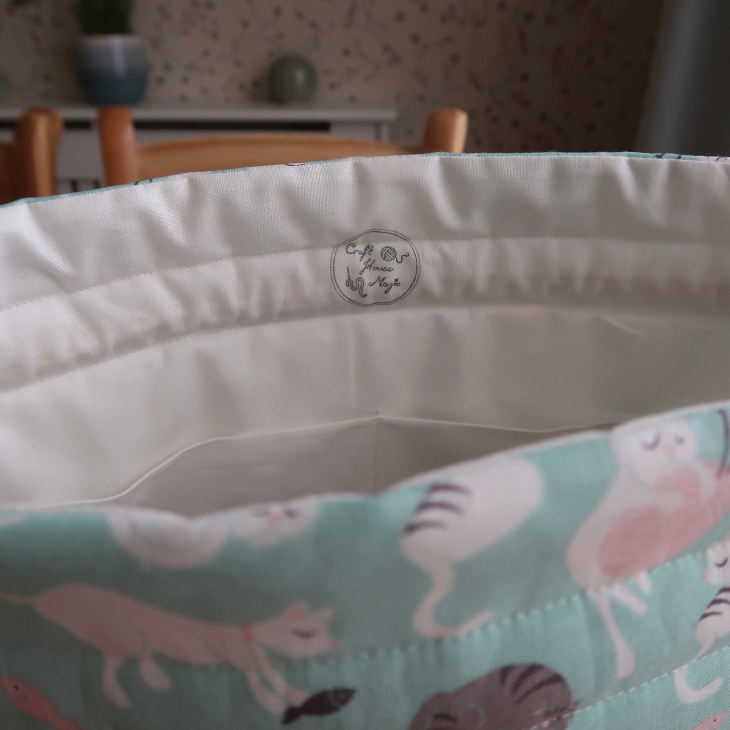 Kitten and yarn print project bag