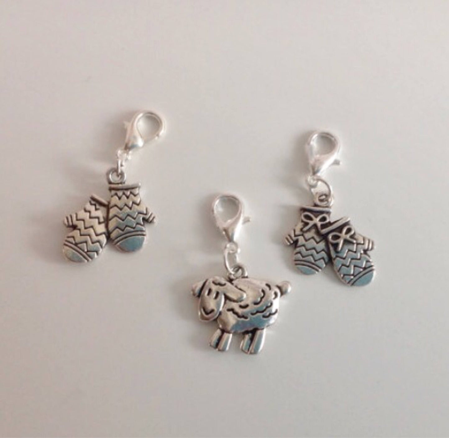 Wool themed stitch markers or progress keepers (set of 3), mittens / sheep