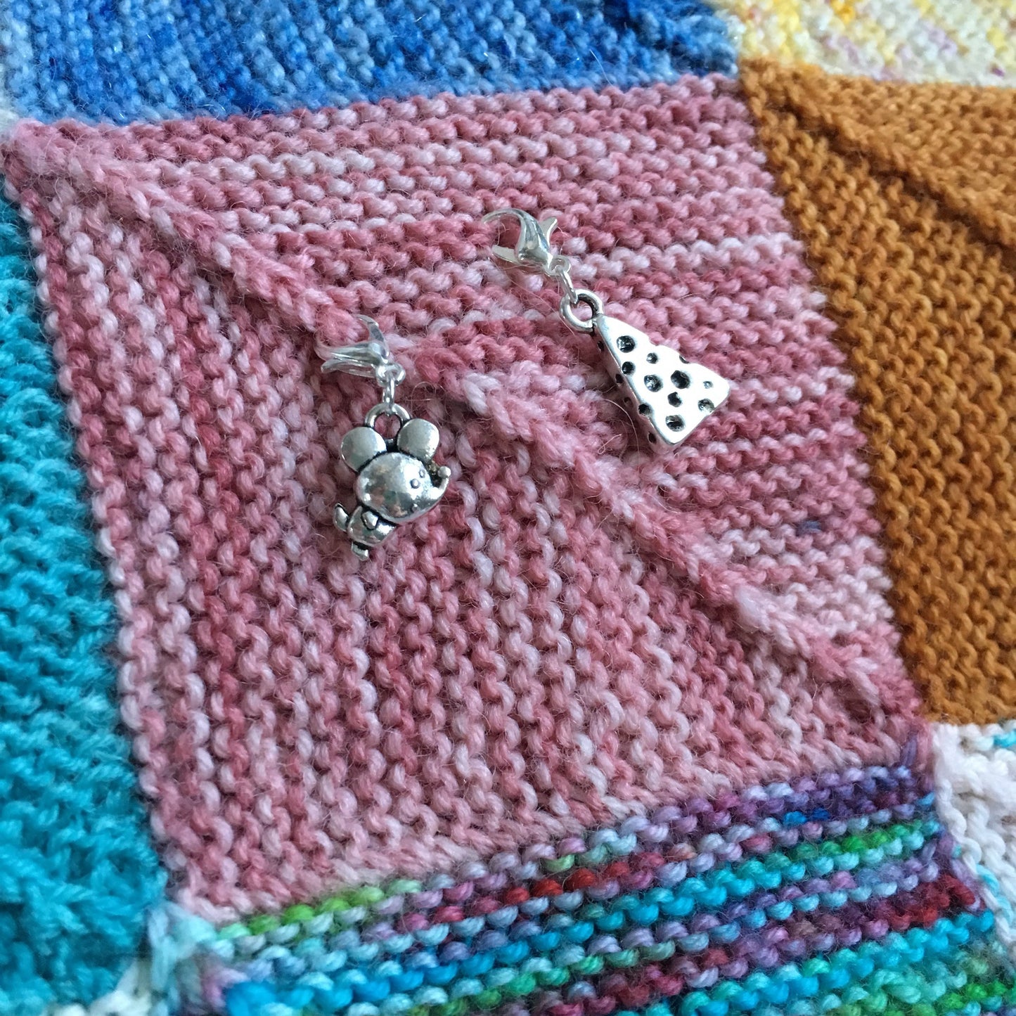 Mouse and cheese stitch markers or progress keepers (set of 2)