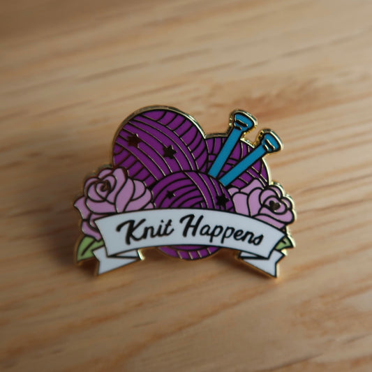 Knit Happens enamel pin badge