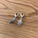 Pine cone and leaf stitch markers or progress keepers (set of 2)