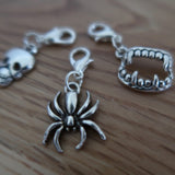 Halloween themed stitch marker or progress keepers (set of 3) Skull / spider / fangs