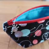 Yarn and needles print notions pouch