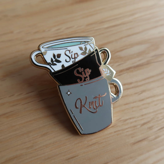 Sip Sip Knit enamel pin badge