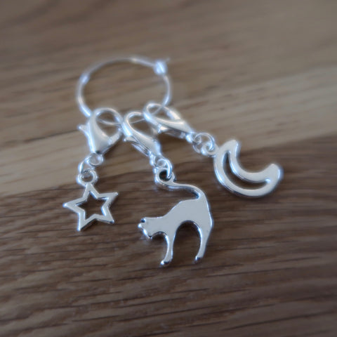 Moonstruck Cat stitch markers or progress keepers (set of 3)