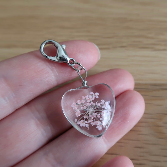 Pink Heart dried Flower in resin progress keeper