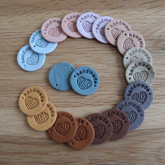 'Handmade' Heart Faux Leather Tags (set of 20) Small