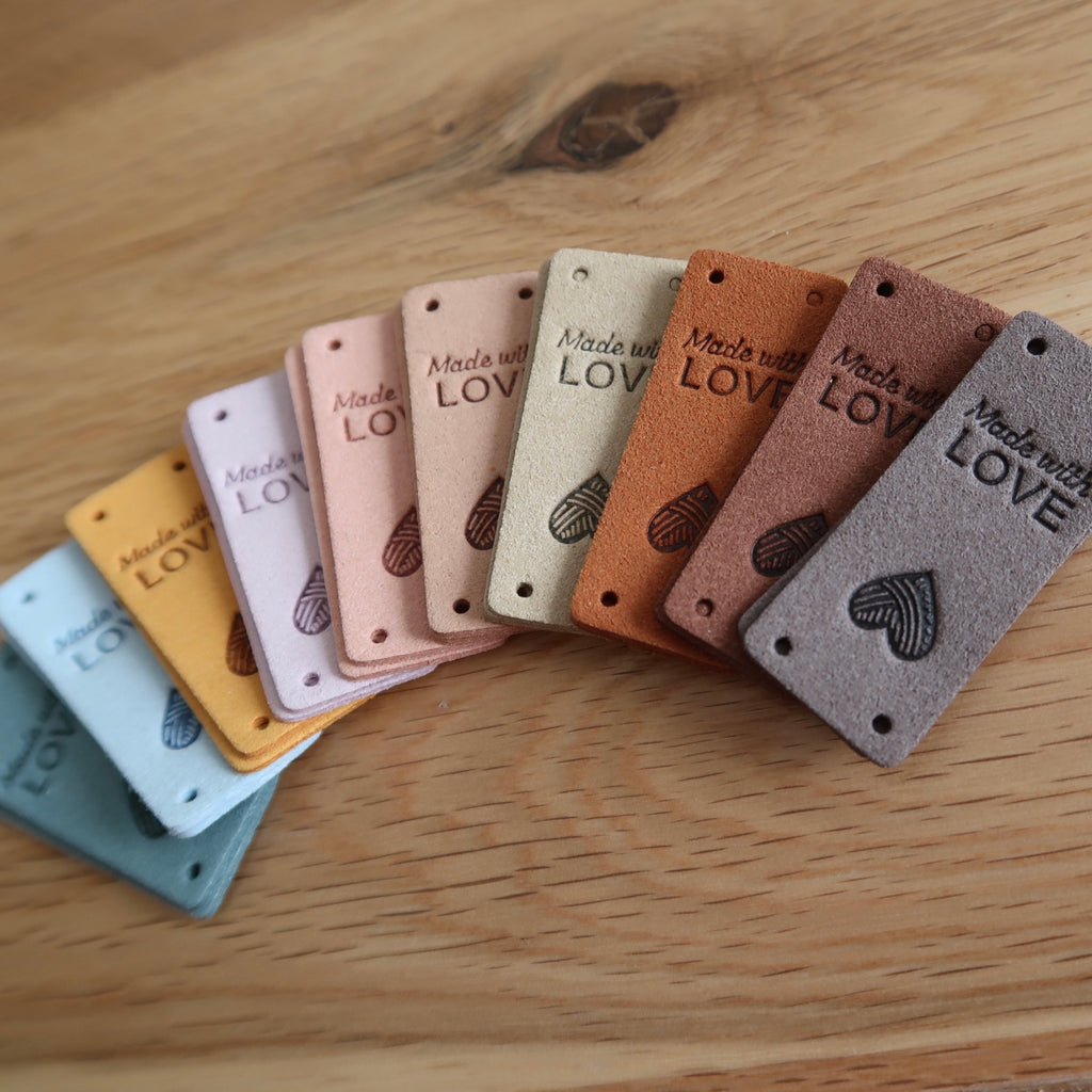 30 PCS Handmade Tags PU Leather Tags for Crochet Items Made with Love Tags