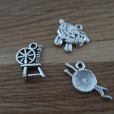 Wool themed stitch markers or progress keepers Spinning wheel, sheep and yarn / needles (set if 3)