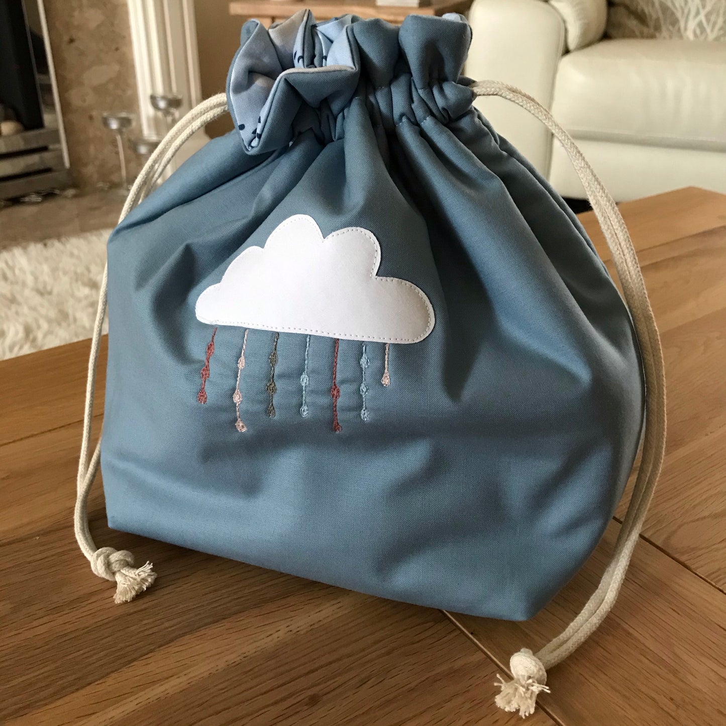 Cloud free motion quilted bag Medium (Shawl or small sweater size)