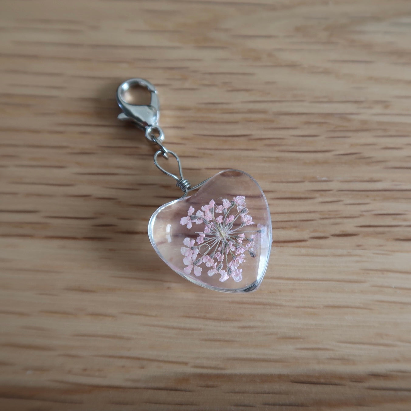Pink Heart dried Flower in resin progress keeper